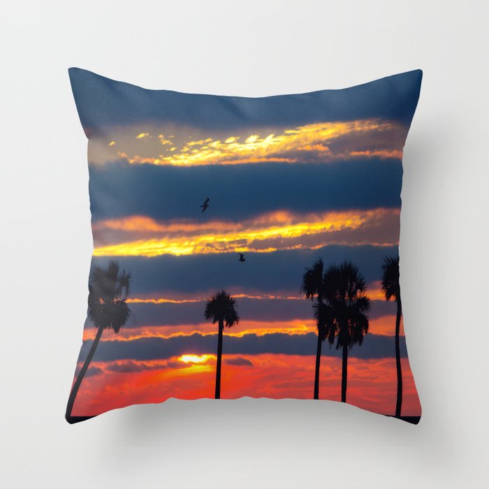 Palm Tree Sunset Throw Pillow