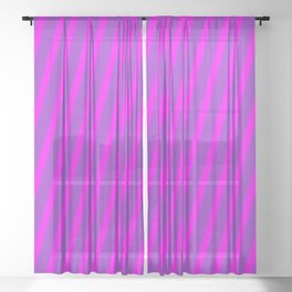 [ Thumbnail: Dark Orchid & Fuchsia Colored Stripes/Lines Pattern Sheer Curtain ]