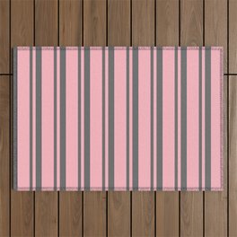 [ Thumbnail: Dim Gray & Light Pink Colored Stripes Pattern Outdoor Rug ]