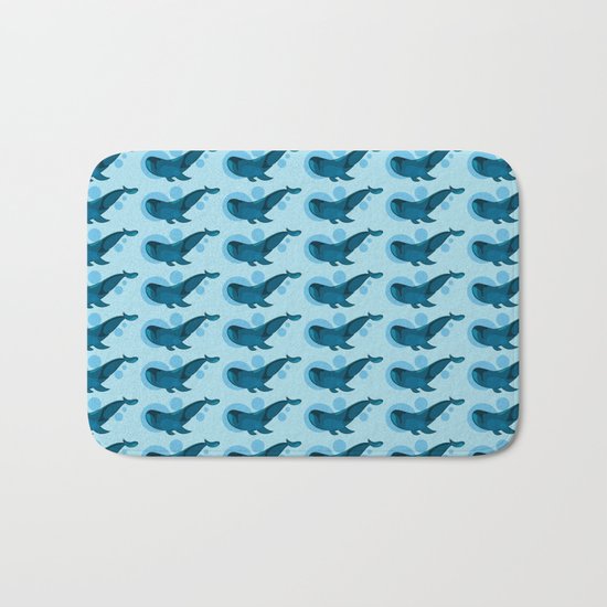 Blue bubble whale Bath Mat