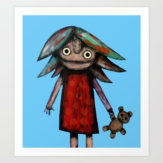 Girl vith teddy bear Art Print