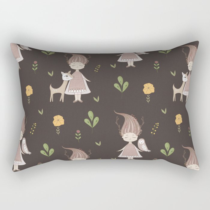 Woodland Nymph - Brown Rectangular Pillow