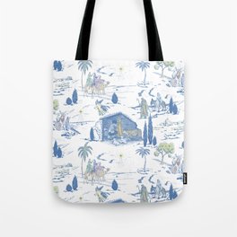 Toile Nativity Story of Jesus' Birth in Blue with Color Accents Tote Bag