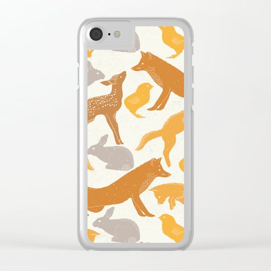 Deer Fox Rabbit Chick Playing Clear iPhone Case