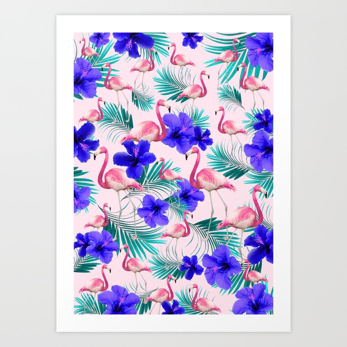 Hibiscus Flamingo Palm Vibes #1 #tropical #decor #art #society6 Art Print