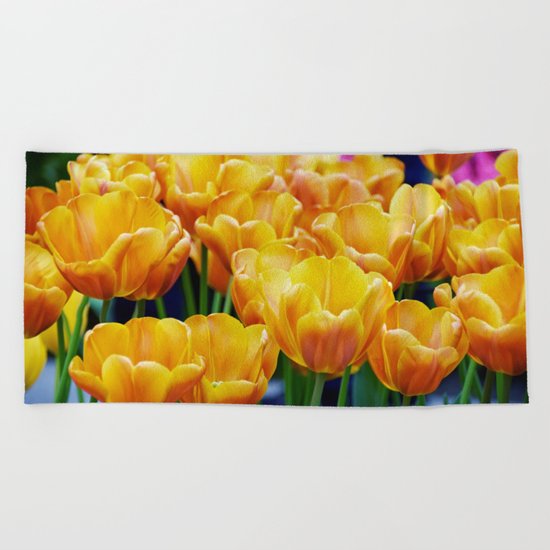 Yellow Orange Tulips Beach Towel