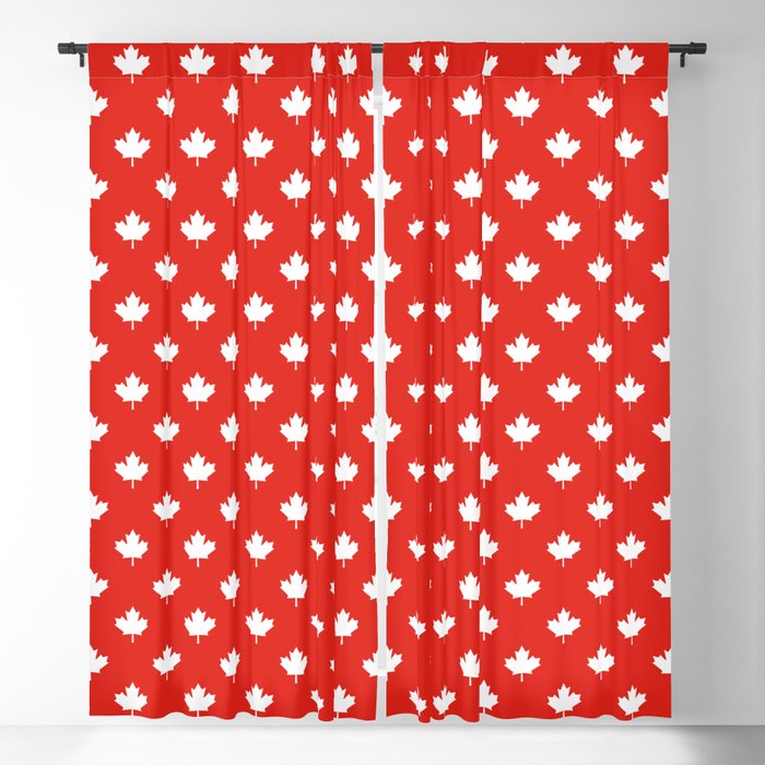 Small Reversed White Canadian Maple Leaf on Red Blackout Curtain