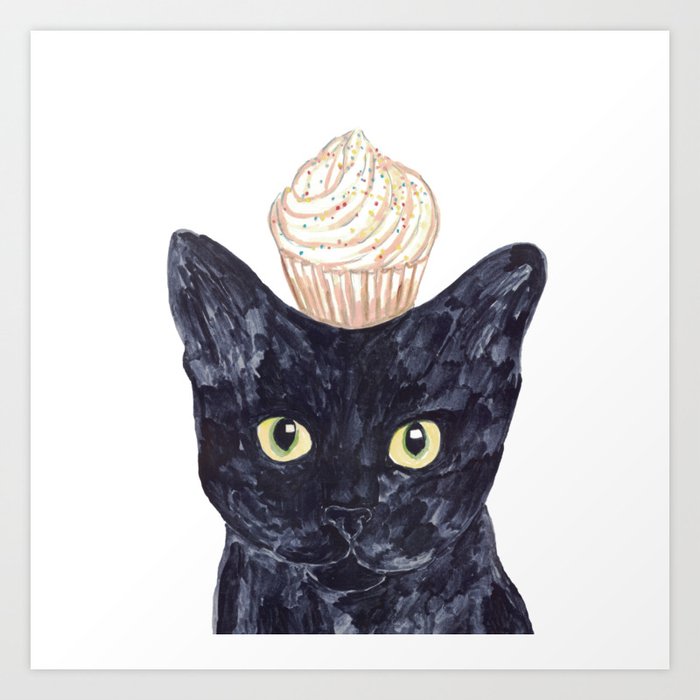 Cupcake cat Painting Kitchen Wall Poster Watercolor Art Print