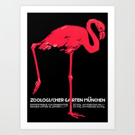 Vintage Pink flamingo Munich Zoo travel ad Art Print