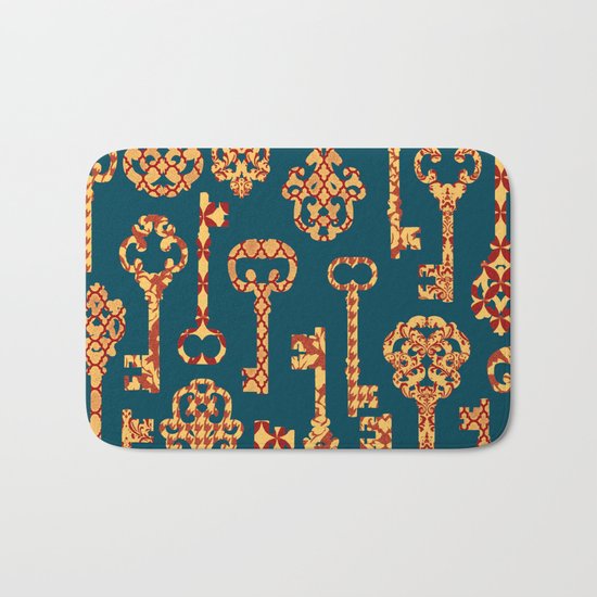 Yellow and Red Skeleton Key Pattern Bath Mat