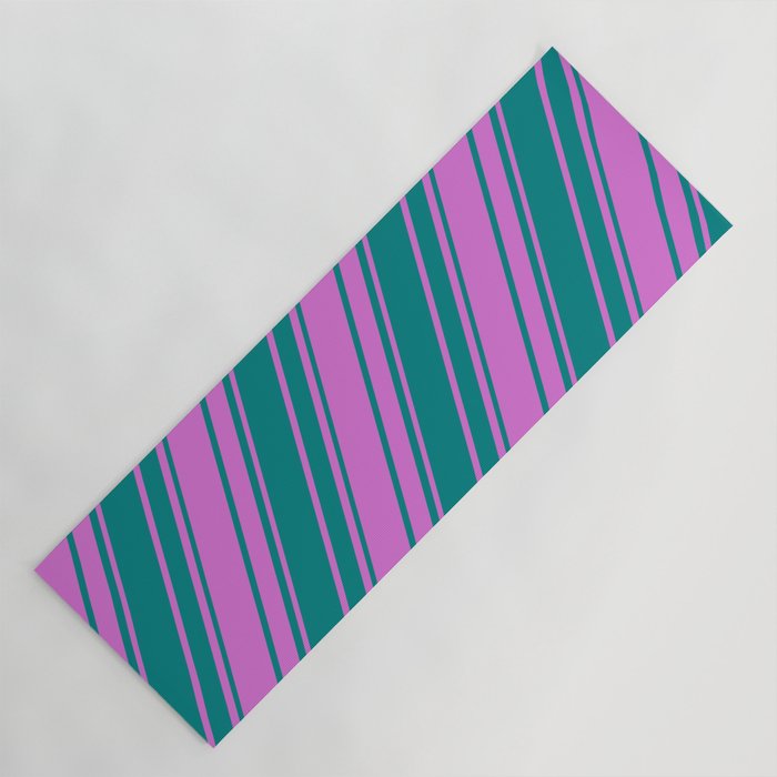 Orchid and Teal Colored Stripes/Lines Pattern Yoga Mat