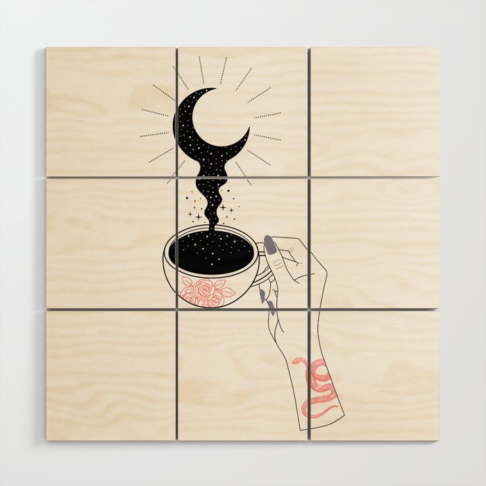 Moon and Coffee Wood Wall Art