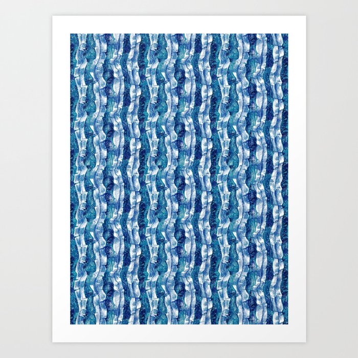 Seaweed Stripe Pattern Blue Teal White Art Print