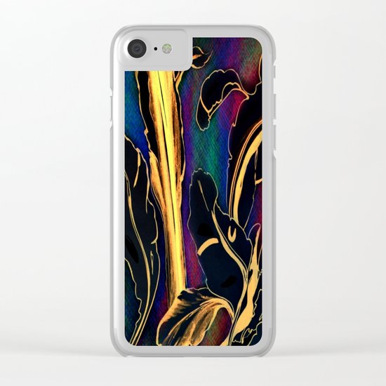 Blue Succulent Colorful Night, Black and Gold Rainbows Clear iPhone Case