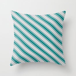 [ Thumbnail: Light Grey and Teal Colored Lined Pattern Throw Pillow ]