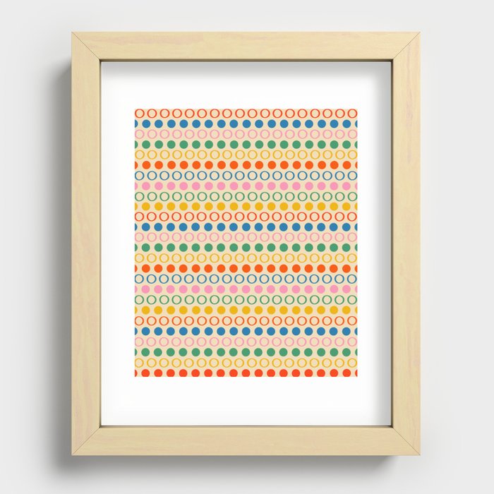 Polka Dot Stripes and Rings Pattern in Retro Rainbow Colors Recessed Framed Print