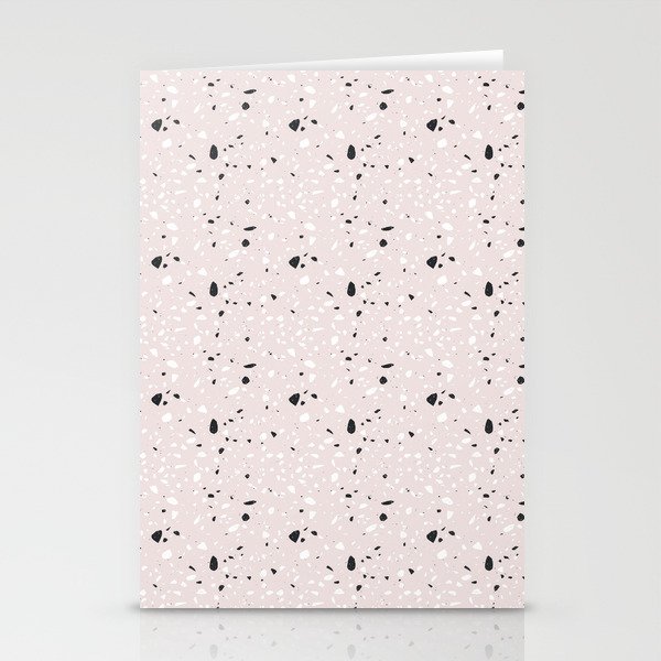 <Birds & Paper> Terrazzo Seamless Patterns 08 - Pastel Pink, Black, White, Marble, stone, texutre, abstract, geometry Stationery Cards
