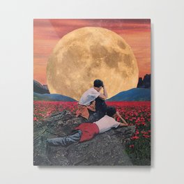 Adolescence Metal Print | Collage, Galaxy, Moon, Pink, 60S, Flowers, Paper, Digital, Vintage, 70S 