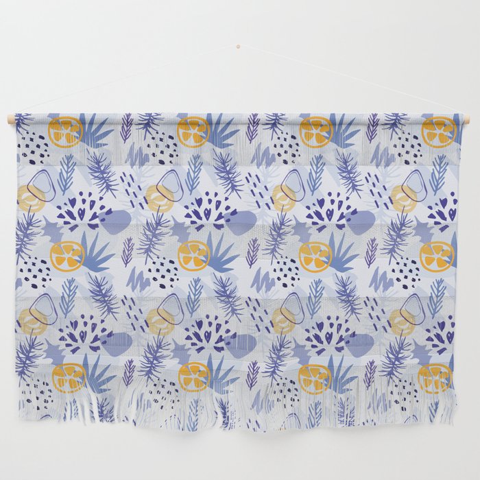 Winter blue leaves abstract pattern Wall Hanging