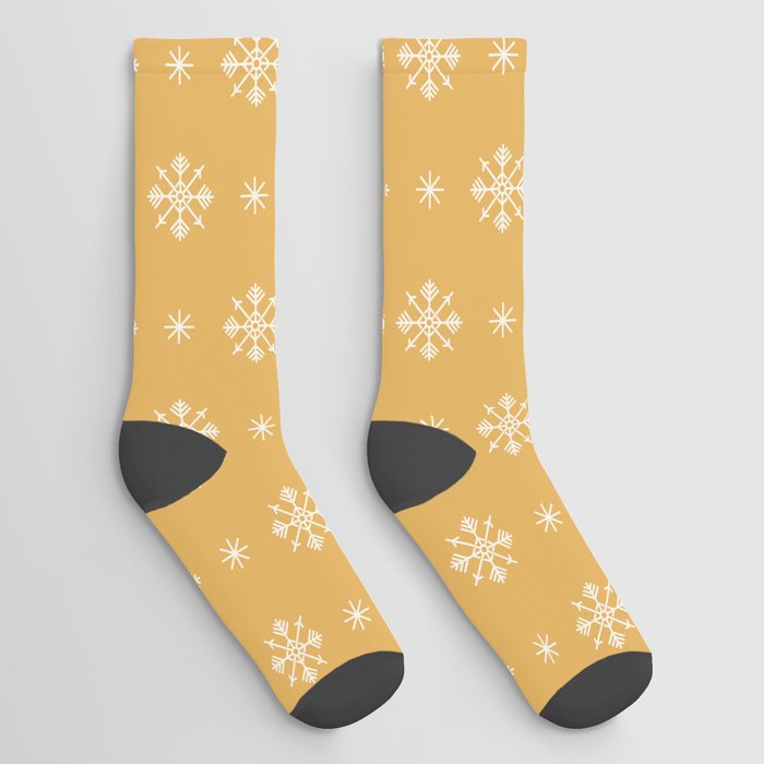 Christmas Pattern Yellow Retro Snowflake Socks
