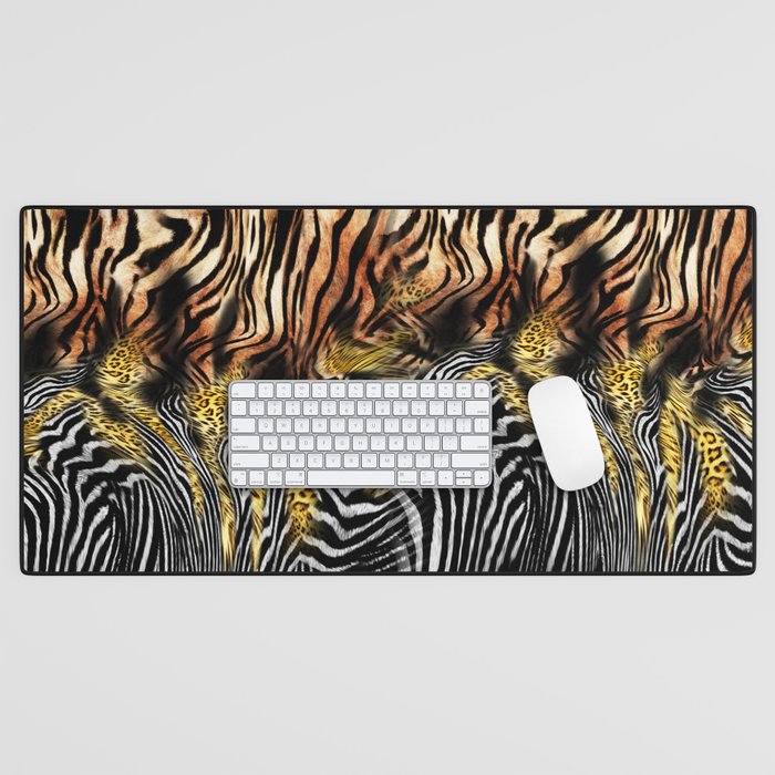 zebra skin and mix leopard skin pattern texture; Fashionable print Desk Mat