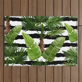 Beautiful seamless vintage floral summer pattern with palm trees, tropical leaves Outdoor Rug