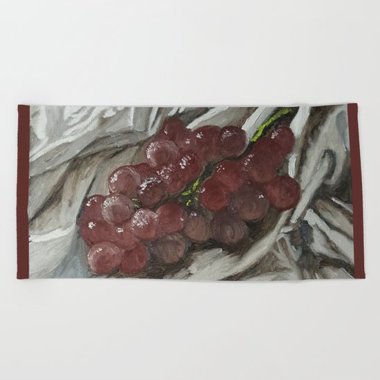 Oil Paint On Canvas Still Life Painting Of Grapes On Fabric Cloth