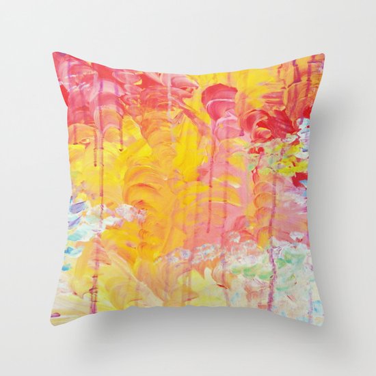 SUN SHOWERS - Beautiful Pastel Coloful Rain Clouds Bright Sky Abstract Acrylic Painting Throw Pillow