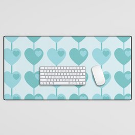 Heart Strings - Love Hearts in Hearts - Pale Blue Pastel Green Desk Mat