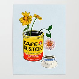 El Cafe - coffee loteria card without text / blue Poster