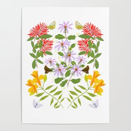 Folk retro florals in light teal Poster