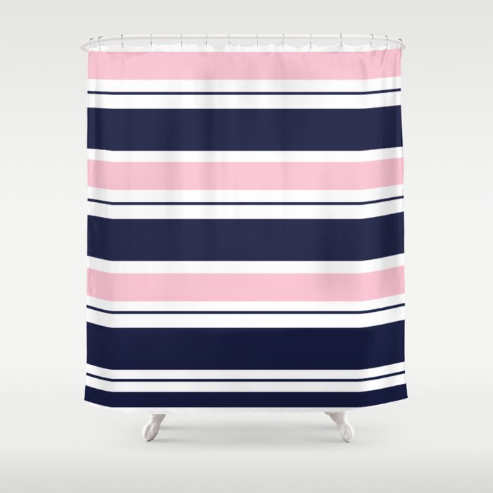 Pink Stripes Shower Curtain, Navy And White Striped Shower Curtain