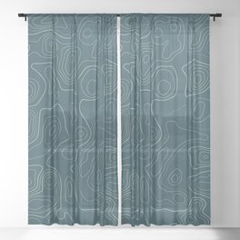 Blue and Green Topographic Map 03A Sheer Curtain