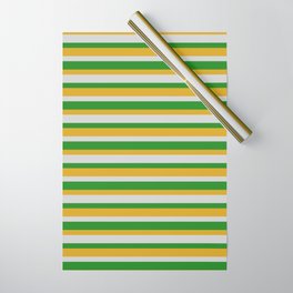 [ Thumbnail: Light Grey, Forest Green & Goldenrod Colored Stripes/Lines Pattern Wrapping Paper ]