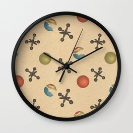 jacks and balls pattern natural/beige Wall Clock | Children, Jacks, Toys, Games, Green, Nostalgia, Game, Drawing, Ball, Red 