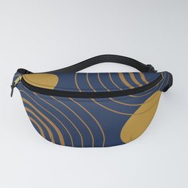 Mid Century Modern Geometric 146 in Midnight Blue Gold (Rainbow and Sun Abstraction) Fanny Pack