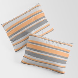 [ Thumbnail: Brown, Gray & Light Grey Colored Lined/Striped Pattern Pillow Sham ]