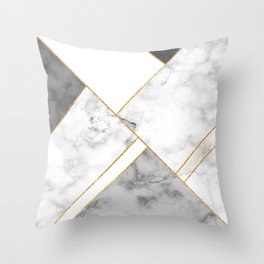 White, Grey and Gold Marble Throw Pillow