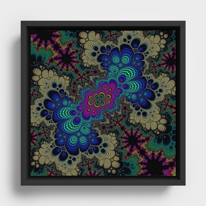 Peacock Fractal Framed Canvas