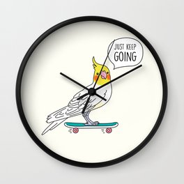 Skater Cockatiel - Just Keep Going Wall Clock
