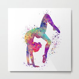 Girl Gymnastics Tumbling Watercolor Metal Print