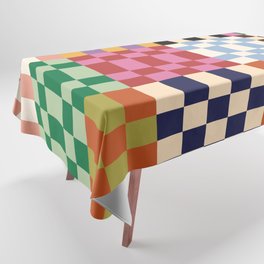 Retro 70s Colorful Patchwork Checkerboard Tablecloth