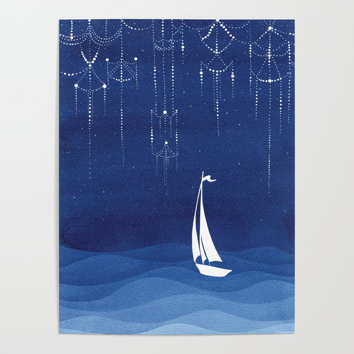 Garland of stars, sailboat Poster