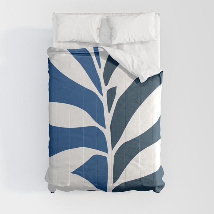 Floral Leaves Abstract Mosaic Blue White Cyanotype Matisse Inspired Comforter