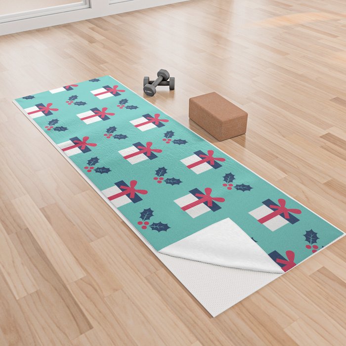 Christmas Pattern Turquoise Gifts Holly Yoga Towel