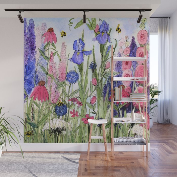 Colorful Garden Flower Acrylic Painting Wall Mural