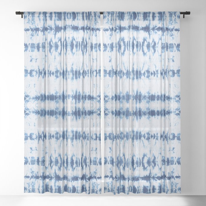 Shibori blue & white arashi tie dye Sheer Curtain