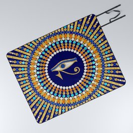  Eye of Thoth with Mandala Inspired By Ancient Egyptian Necklace (lapis lazuli blue) background) Picnic Blanket