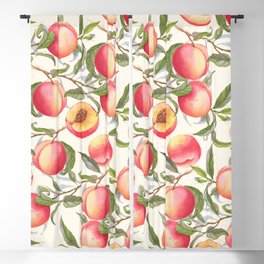 Hand-drawn watercolor seamless pattern with orange fresh peaches on the branch and flowers. Repeated background Blackout Curtain