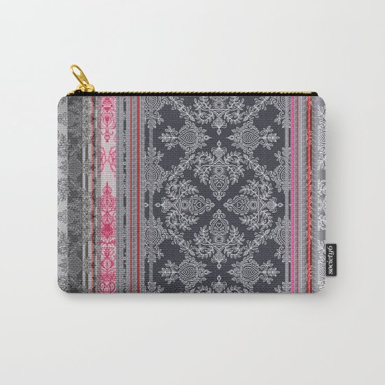 Burgundy, Pink, Navy & Grey Vintage Bohemian Wallpaper Carry-All Pouch